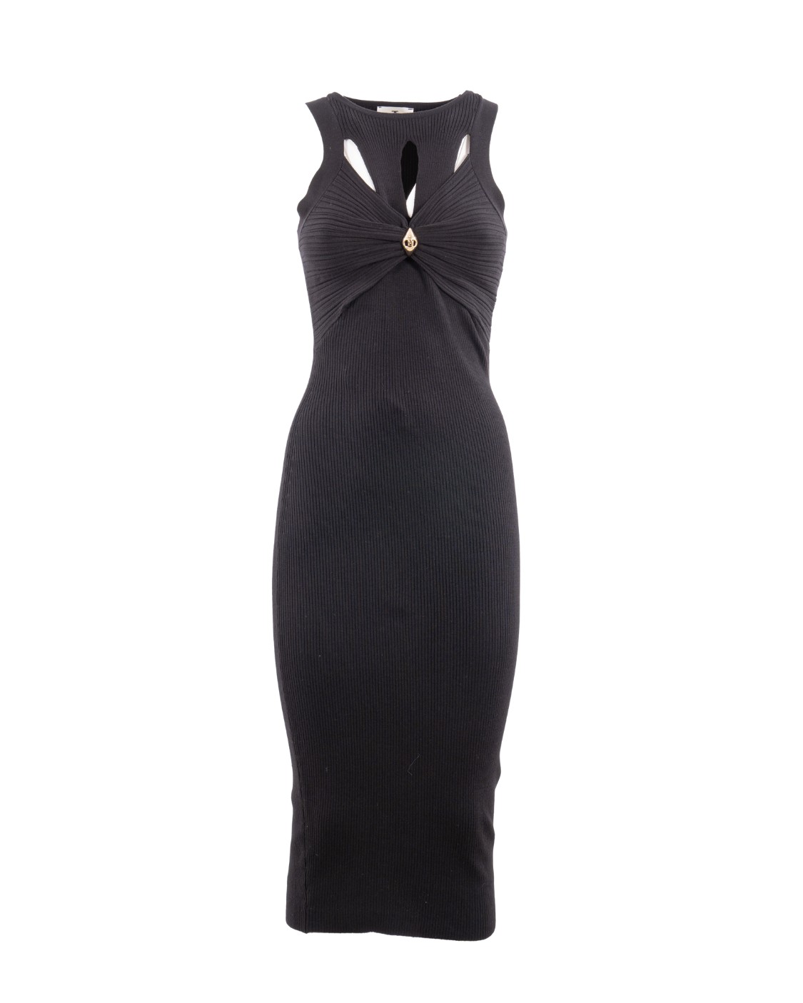 shop ELISABETTA FRANCHI  Abito: Elisabetta Franchi abito a costine con cut out.
Girocollo.
Dettagli cut-out.
Drappeggi trattenuti con decorazione gioiello in metallo dorato con logo.
Vestibilità aderente.
Composizione: 64%Lyocell 20%Poliestere 16%Seta.
Made in Italy.. AM63B51E2-110 number 2454767